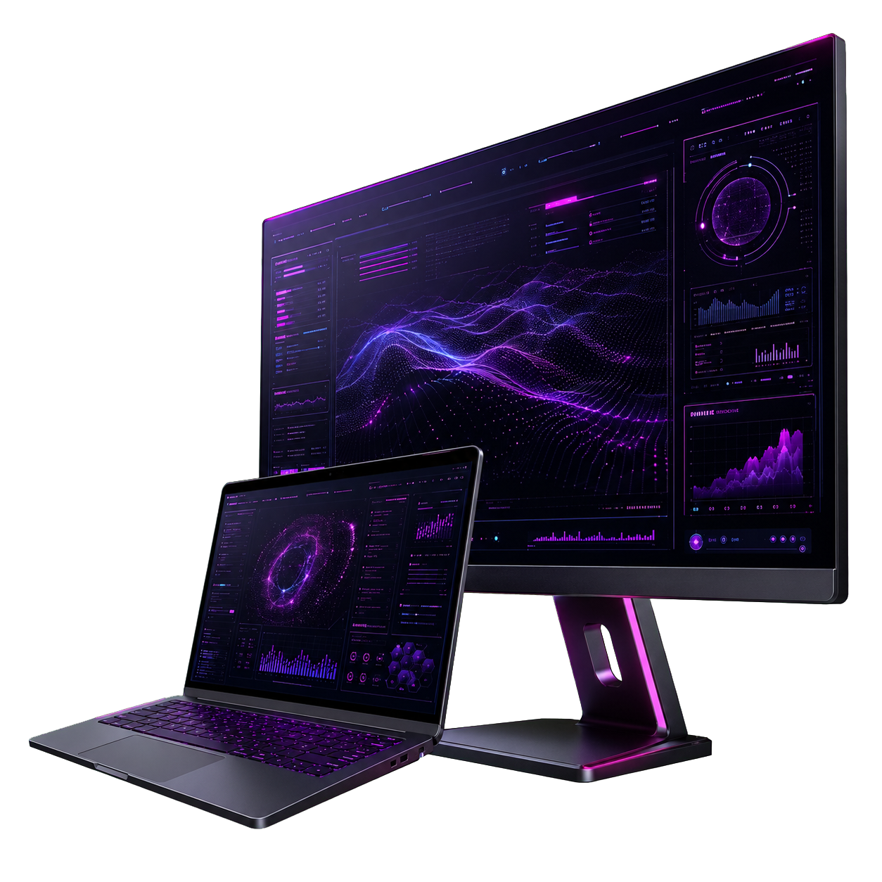 Computadores e painéis digitais representando as soluções tecnológicas da StarTech